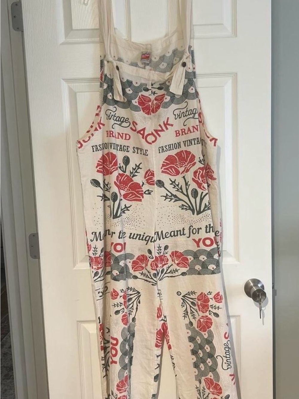 VINTAGE SACK NWOT Neutral Floral Print Jumpsuit Flour sack cotton